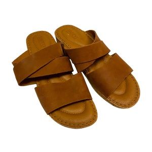 BORN Womens Luna Tan Leather Slip On Wedge Sandals Size 10